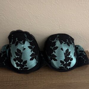 TORRID Push-Up Strapless Bra 44DDD Black Teal Underwired Island Paradise Boudoir